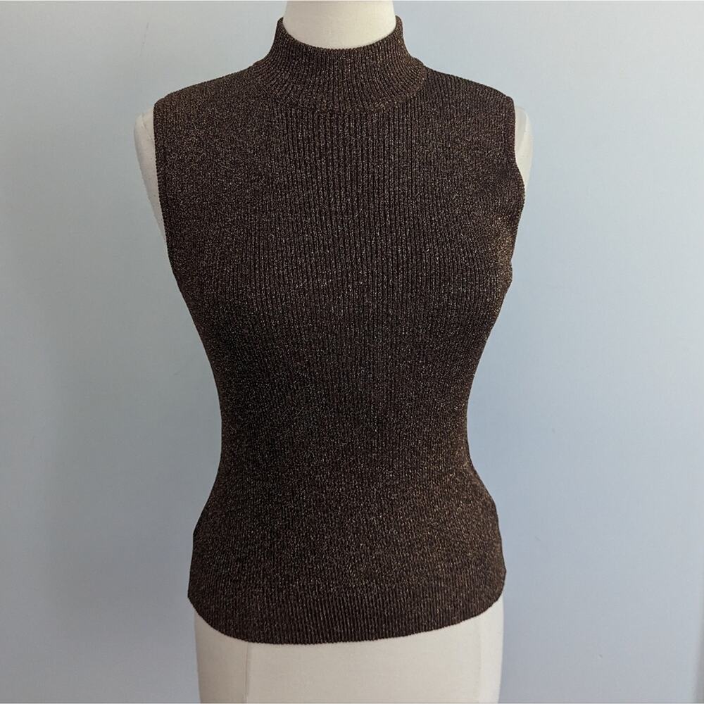 Vintage Givenchy Brown Gold Mockneck Sweater Tank Medium Made in France